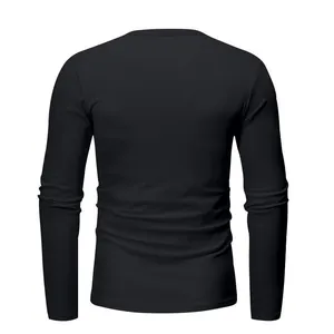 Back view of a high-quality minimalist black long-sleeve crew neck t-shirt for men