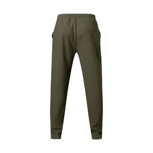 Detailed back view of men's olive green casual sweatpants featuring an elastic waist
