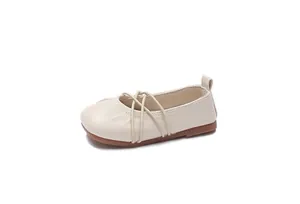 Bailarinas de piel suave color crema para niñas con correas cruzadas y punta redonda