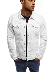 Witte spijkerjas voor heren in casual werkstijl met meerdere zakken en knoopsluiting