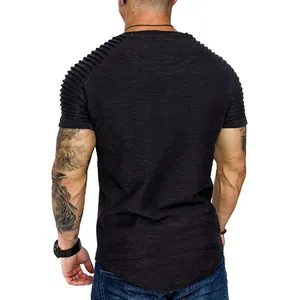 Men's slim fit t-shirt with pleated shoulder design and raglan sleeves, back view