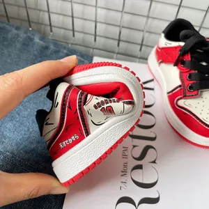 Flexible soft sole baby sneakers in classic red and white Shohoku comic style design