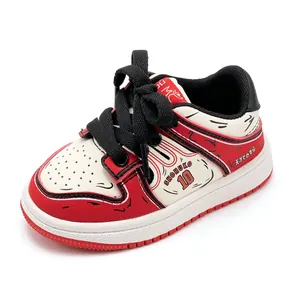 Comic style red and white toddler sneakers for boys and girls with soft soles for walking