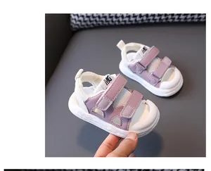 Detail view of lavender toddler mesh sandals featuring soft anti-slip soles and straps