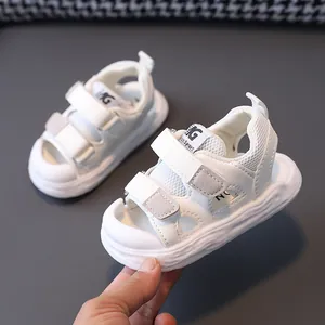 Stylish white anti-slip soft sole closed-toe baby sandals for boys and girls toddler shoes