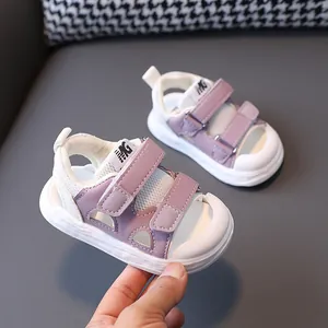 Purple toddler sandals with non-slip soft sole and protective closed toe design for summer