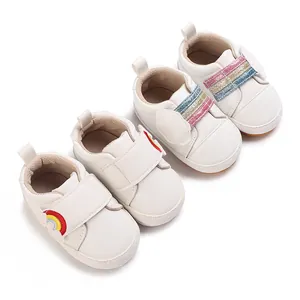 Regenboog Baby Lauflernschuhe Zachte Zool PU Leer Eerste Loop Sneakers Voor Pasgeborenen Peuter Casual Schoenen