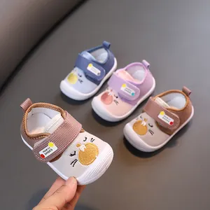 Infant Baby Squeaky Shoes Cartoon Cat Embroidery Breathable Canvas First Walkers Non-Slip Soft Sole Toddler Shoes For Boys Girls