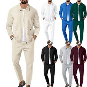 Detailed view of men's casual tracksuit set available in multiple solid colors