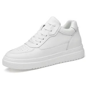 Unisex Casual Sports Board Shoes Inner Heightening Breathable Cowhide Thick Sole White Black Sneakers For Men Women