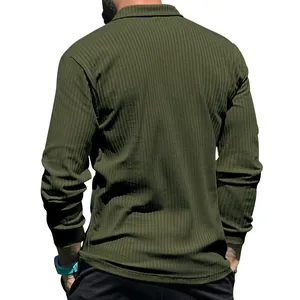 Detail view showing the back profile and ribbed texture of army green men's polo shirt
