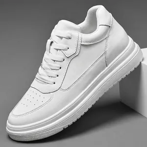 Minimalist white platform sneakers with 6cm height boost and thick sole for comfort