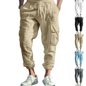 Comfortable men's loose casual cargo pants with drawstring waist and multiple pockets