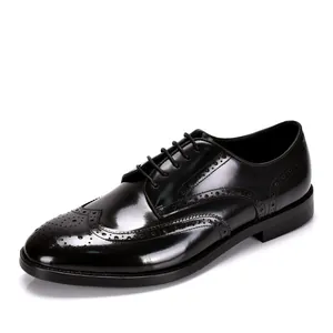 Chaussures Derby Brogue pour Hommes en Cuir de Vachette Véritable Sculpté Wingtip Vintage Anglais Oxford Formel Décontracté