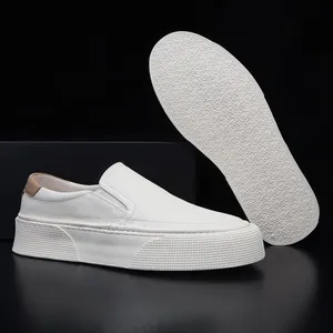 White premium leather slip-on loafers for men with thick anti-slip textured sole