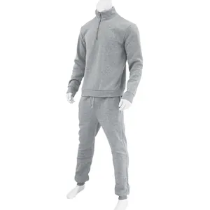 Men's grey quarter-zip fleece tracksuit set shown on a mannequin for detailed view