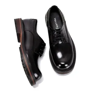 Zapatos Derby de cuero genuino negro para hombre con detalles brogue y puntera