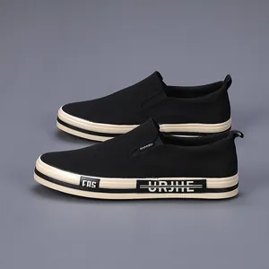 Men's black washed cloth slip-on loafers, stylish casual flat shoes for daily wear