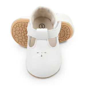Detailed view of white baby pre-walker princess shoes with soft anti-slip rubber soles