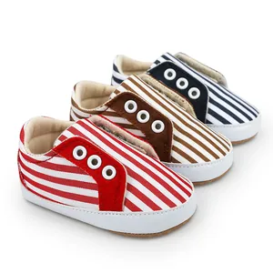 Chaussures Premiers Pas Bébé en Canevas Rayé Respirantes Semelle Souple Décontractées pour Garçons Filles