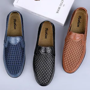Mocasines de conducción para hombre de malla transpirable en azul, negro y marrón casual