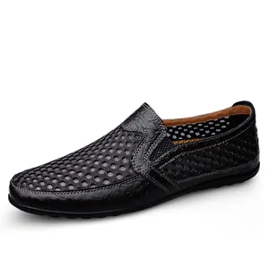 Mocasines de malla negra transpirables para hombre zapatos de conducción casuales