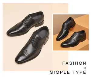 Klassische schwarze Brogue-Schuhe für Herren aus echtem Leder mit feiner Lyralochung