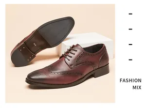 Detaillierte Ansicht von weinroten Leder-Brogue-Schuhen mit klassischen Details.