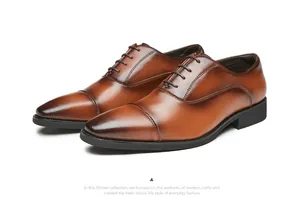 Klassische braune Herren-Oxfordschuhe aus Leder mit Cap-Toe für formelle Geschäftsanlässe