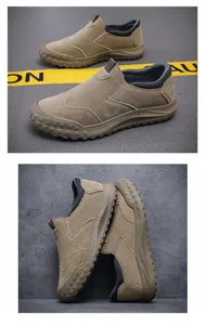 Verschleißfeste Herren-Slipper Arbeitsschuhe mit Gummisohle in khakifarbenem Wildleder