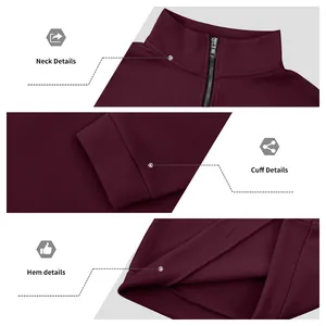 Dettagli del collo, dei polsini e dell'orlo di una felpa in pile color bordeaux