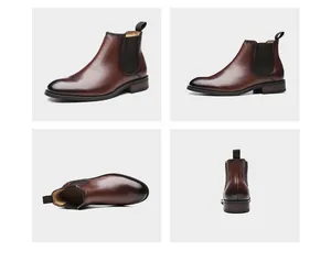 Multi-angle view of premium brown leather Chelsea boots for men in classic style
