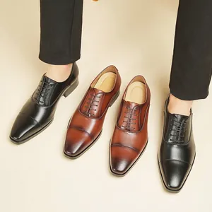 Professional men's cap-toe leather business shoes in classic black and brown finish