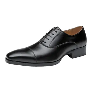 Classic black cap-toe leather business dress shoes for men in a formal oxford style
