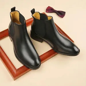 Men's Chelsea Boots Top Grain Cowhide Leather British Style Handmade Ankle Boots Height Increasing Non-slip Formal Business Casual Shoes
