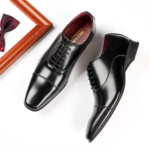 Zapatos clásicos de negocios para hombre en cuero negro genuino calzado formal de gala