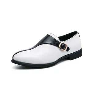 Eleganti scarpe da uomo a punta con cinturino in pelle classica bianca e nera