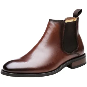 Handmade premium brown genuine leather Chelsea boots for men in classic British style