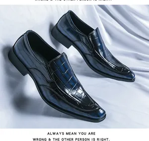 Detail view of blue gradient crocodile embossed patent leather shoes with high gloss finish