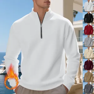 Felpa da Uomo Casual Foderata in Pile con Mezza Zip Collo Alto Manica Lunga Tinta Unita Invernale Calda Top Taglie Forti