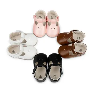 Selection of baby Mary Jane walking shoes in pink, white, brown, and black leather
