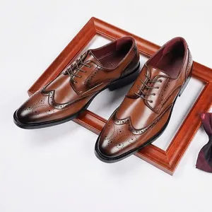 Britse Stijl Heren Hoogteverhoging Brogue Derby Schoenen Splitleder Wingtip Zakelijk Formele Veterschoenen