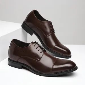 Chaussures Oxford Brogue en Cuir de Vachette pour Hommes Chaussures de Ville Formelles Bout Carré Style Gentleman
