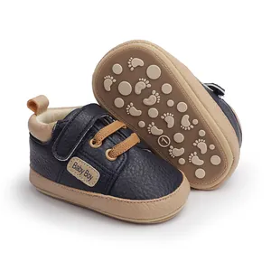 Zapatos de marcha azul marino para bebé niño con suela suave antideslizante y velcro