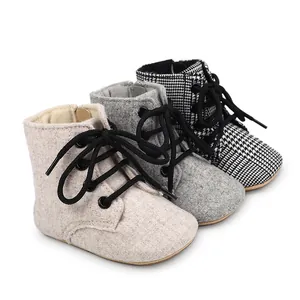 Chaussures de Marche en Toile Pied-de-Poule pour Bébé de 0 à 1 An Semelle Souple Antidérapante à Lacets avec Fermeture Éclair