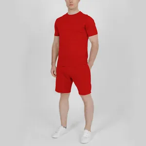 Men's solid red short sleeve T-shirt and matching shorts casual athletic set