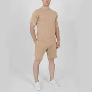 Men's two-piece summer set with solid tan short sleeve t-shirt and casual shorts