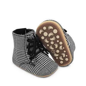 Chaussures de marche bébé pied-de-poule noir et blanc avec semelle antidérapante