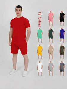 Men Summer Casual Sport Set Solid Color Short Sleeve T-Shirt And Shorts Top And Bottom Two Piece Outfit Cotton Blend Streetwear
