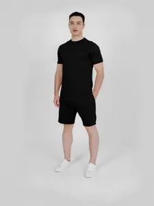 Men's solid black summer set featuring short-sleeve T-shirt and matching shorts